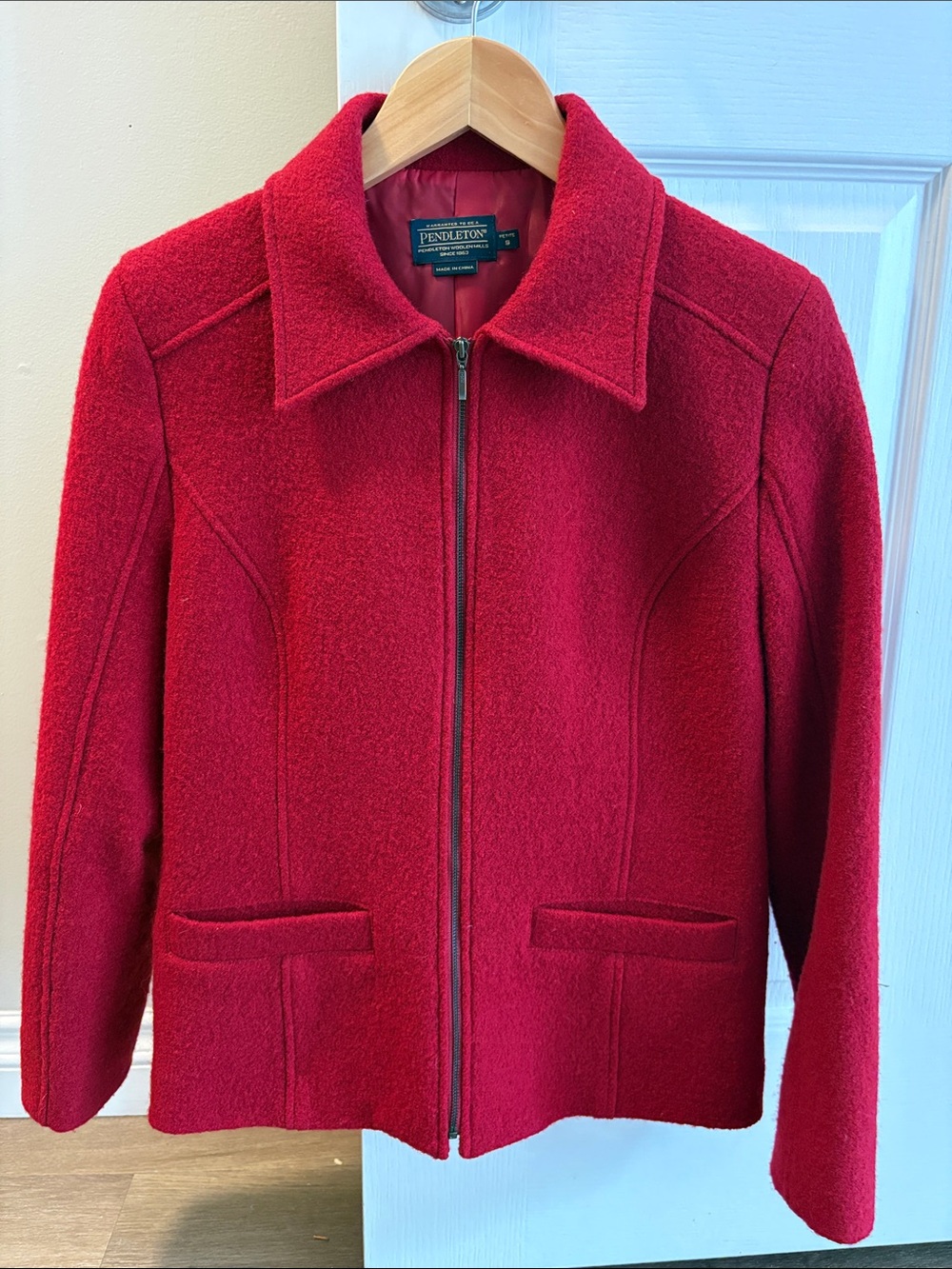 Women’s Pendleton Red Wool Zip-Front Coat